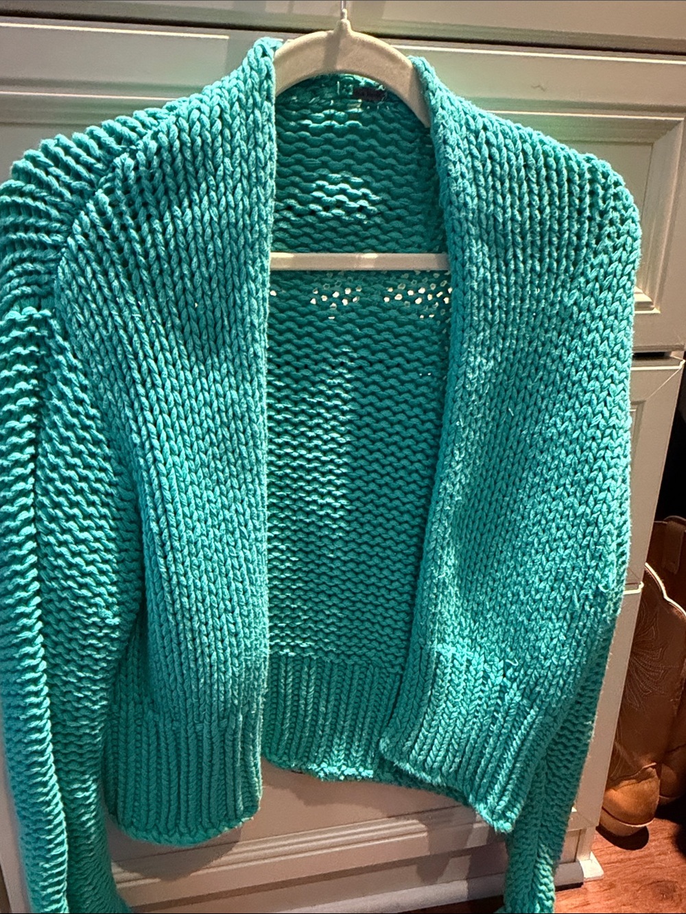 Free People Turquoise Open-Front Chunky Cardigan